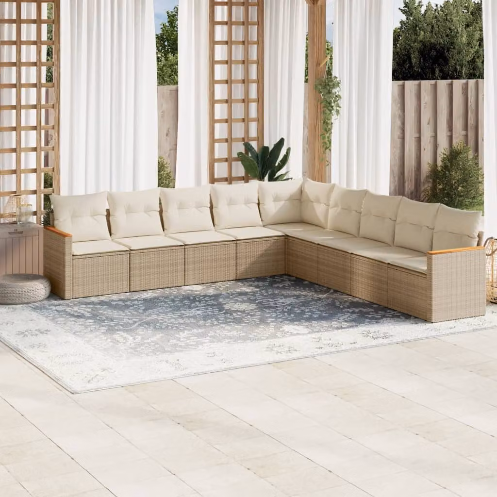 vidaXL Set Divano da Giardino a L 9 pz con Cuscini Beige e Struttura in Metallo – 1
