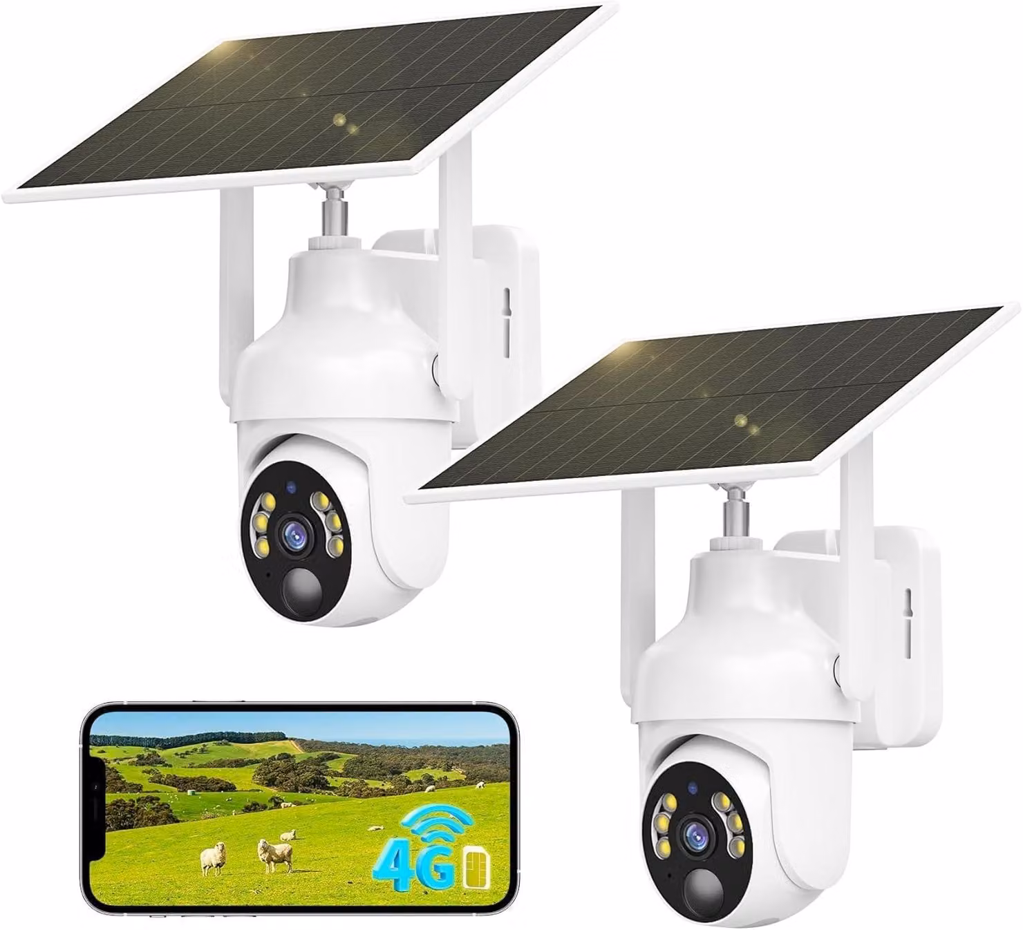Telecamera esterna 4G LTE - Risoluzione 2K - Alimentazione a energia solare - Telecamera di sicurezza wireless - Colore bianco