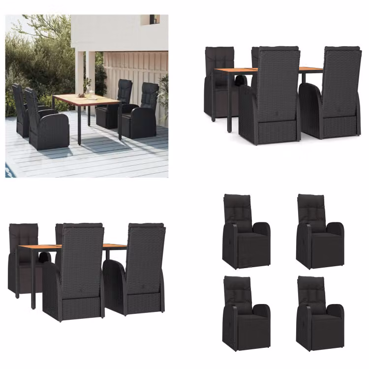vidaXL Set da pranzo da giardino 5 pezzi in poly rattan nero e legno massiccio di acacia - Set da pranzo da giardino - Set da pranzo da giardino - Set da pranzo da terrazza
