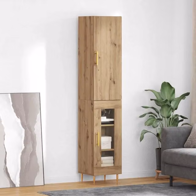Set di 2 Credenze Moderno vidaXL in Legno Rovere Marrone con Ante a Battente e Ripiani Interni L/P/H: 180 x 34 x 96,6 cm