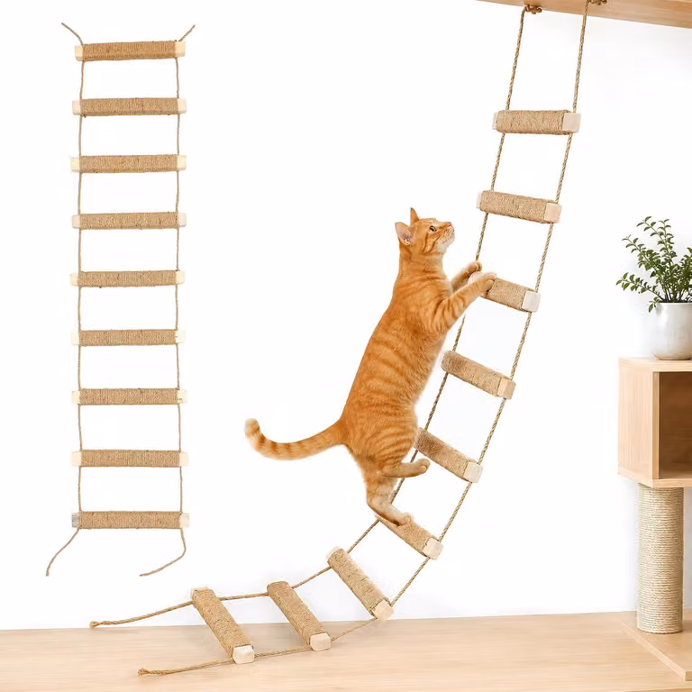 Scala per gatti, 100 cm, 3-in-1: struttura in sisal per arrampicata e amaca, da montare a parete, per gatti