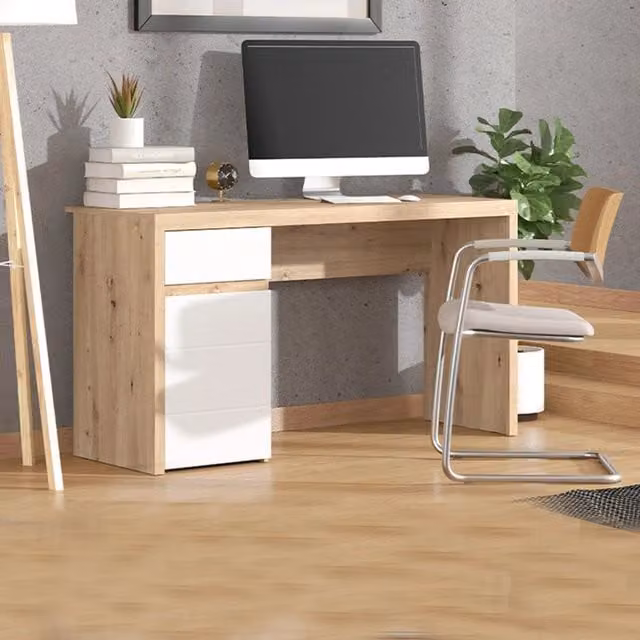 Scrivania Bovec DMORA con un cassetto, Marrone Rovere e Bianco, L/P/H: 140 x 52 x 76 cm