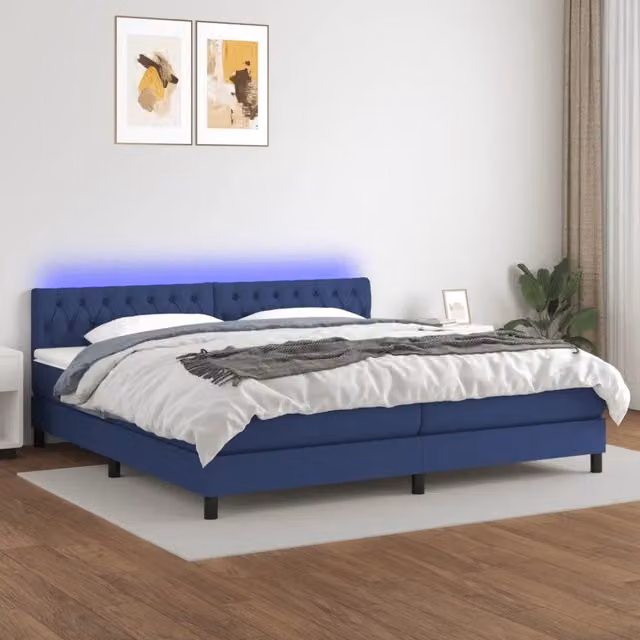 Letto Ibrido vidaXL con Materasso e Illuminazione LED Blu e Porte USB in Tessuto Bianco e Blu L/P: 200 x 200 cm
