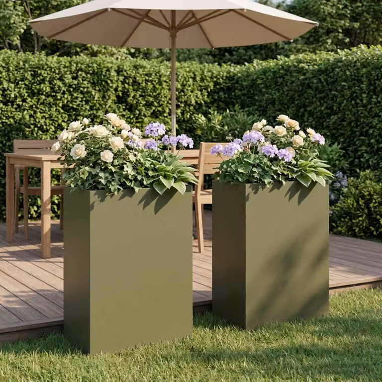 Set di 2 vasi da giardino vidaXL in metallo colore verde, L: 50 cm, P: 30 cm, H: 75 cm