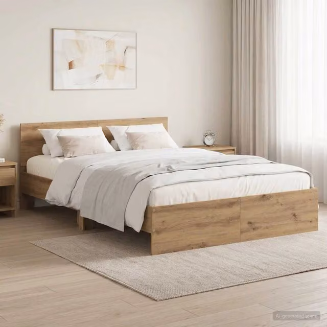 Struttura letto moderna vidaXL in legno color rovere con testata, L/P/H: 160 x 200 x 105 cm – 1