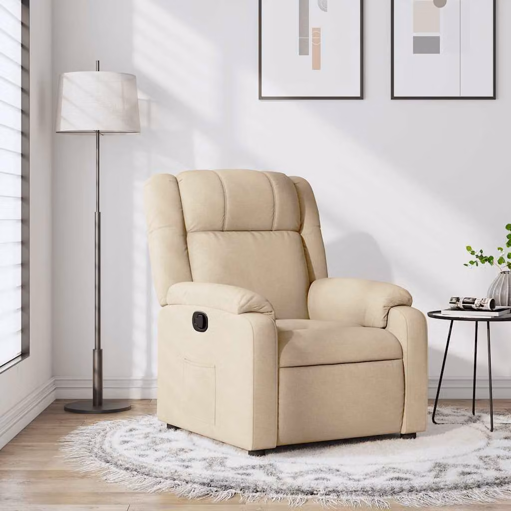 vidaXL Poltrona Reclinabile Relax in Tessuto Beige con Braccioli e Meccanismo a Leva Manuale
