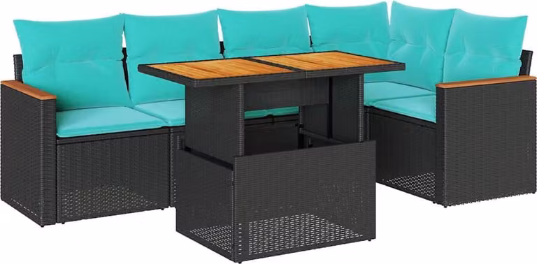 Set Divano da Giardino 6 pz con Cuscini Nero in Polyrattan