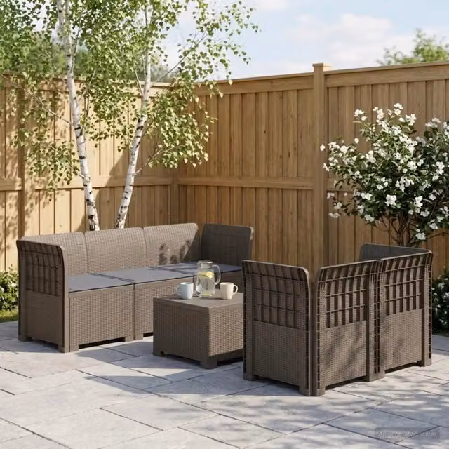 Divano da Giardino 5 Posti con Cuscini Stile Rattan PP 3443905