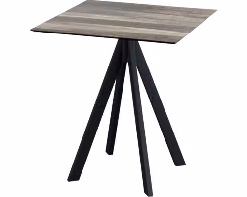 Infinity - Tavolo da terrazzo, struttura nera + piano in HPL effetto legno tropicale, 70x70 cm, 1 pezzo