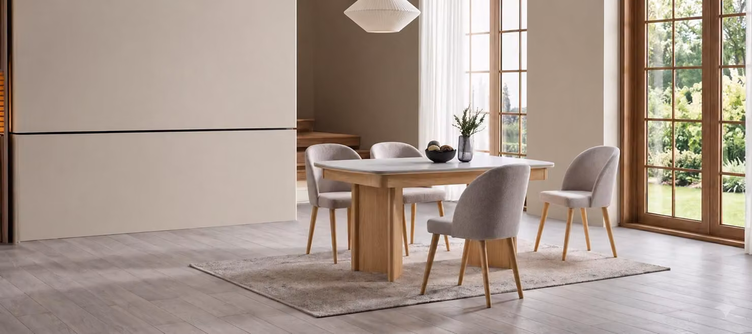 Tavolo da pranzo elegante con 4 sedie, dal design moderno e minimalista