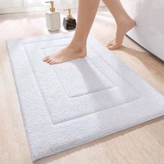 Tappetino da bagno bianco, lavabile in lavatrice, antiscivolo, 60 x 90 cm, per doccia, bagno e WC, in materiale morbido