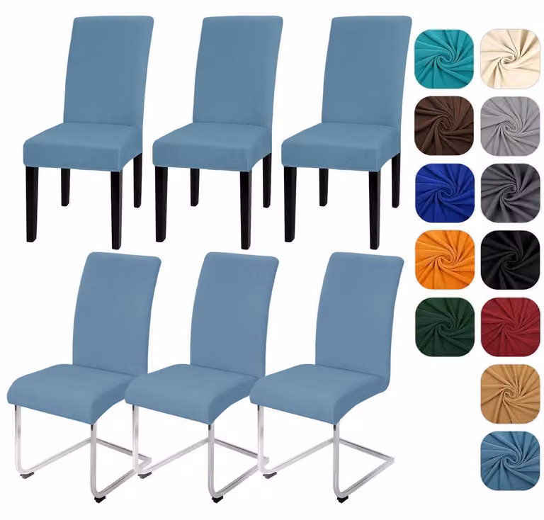 Copri-sedie, set da 6, elasticizzati, color grigio-blu, adatti a sedie a dondolo, rimovibili e lavabili