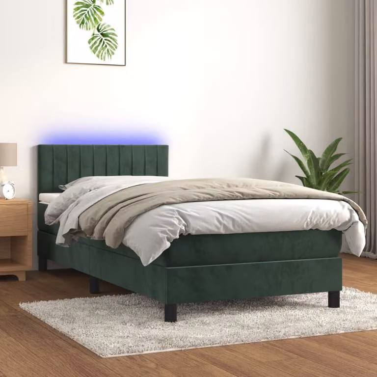 Maison Exclusive - Letto a Molle con Materasso e LED Verde Scuro 100x200cm Velluto