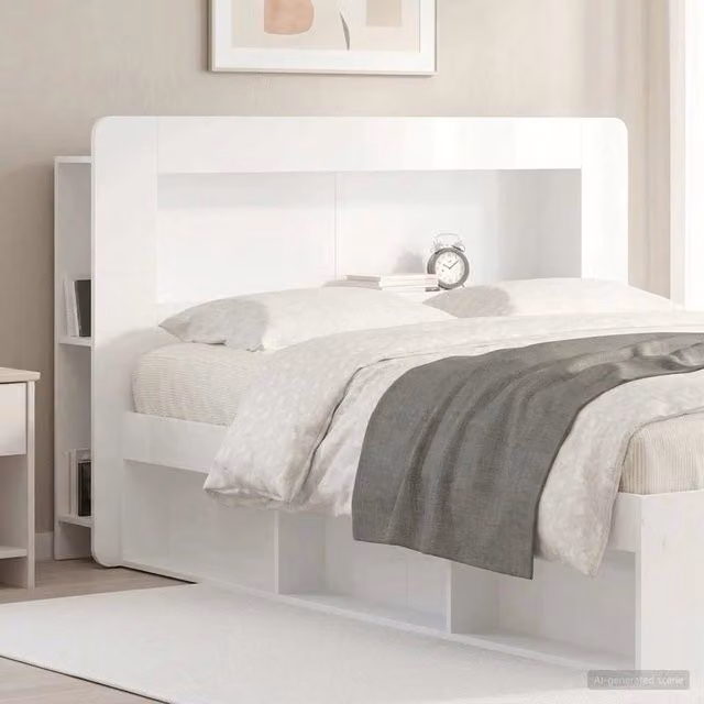 Testata del letto moderna vidaXL in legno ingegnerizzato bianco lucido con ripiani integrati L: 182,0 cm, H: 100,0 cm, P: 24,8 cm