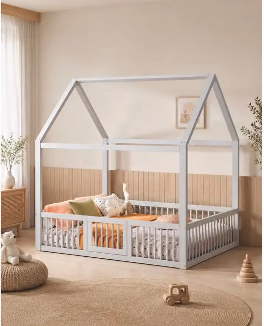 Letto a casetta Mivray per bambini in legno e MDF bianco L/P: 140 x 200 cm
