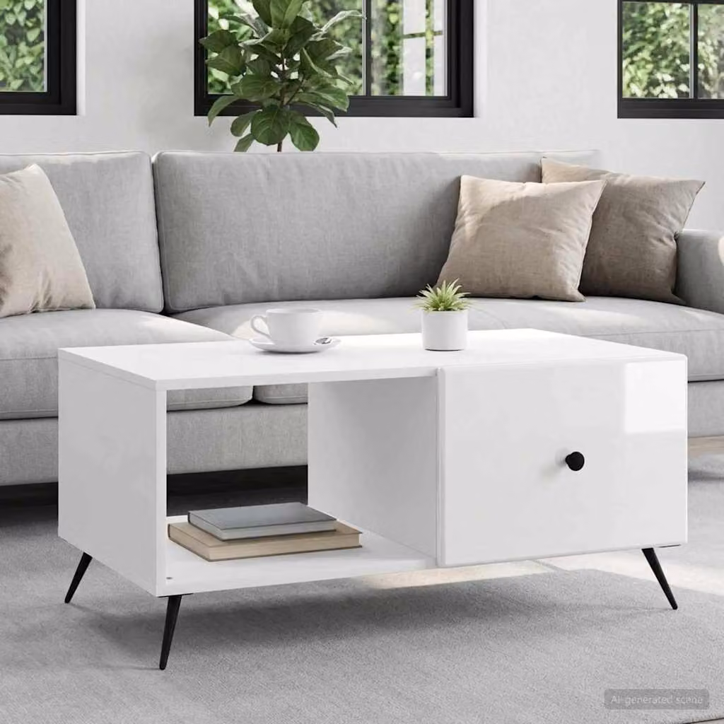 vidaXL Tavolino da salotto rettangolare Bianco Lucido L 90 cm, P 50 cm, H 40 cm