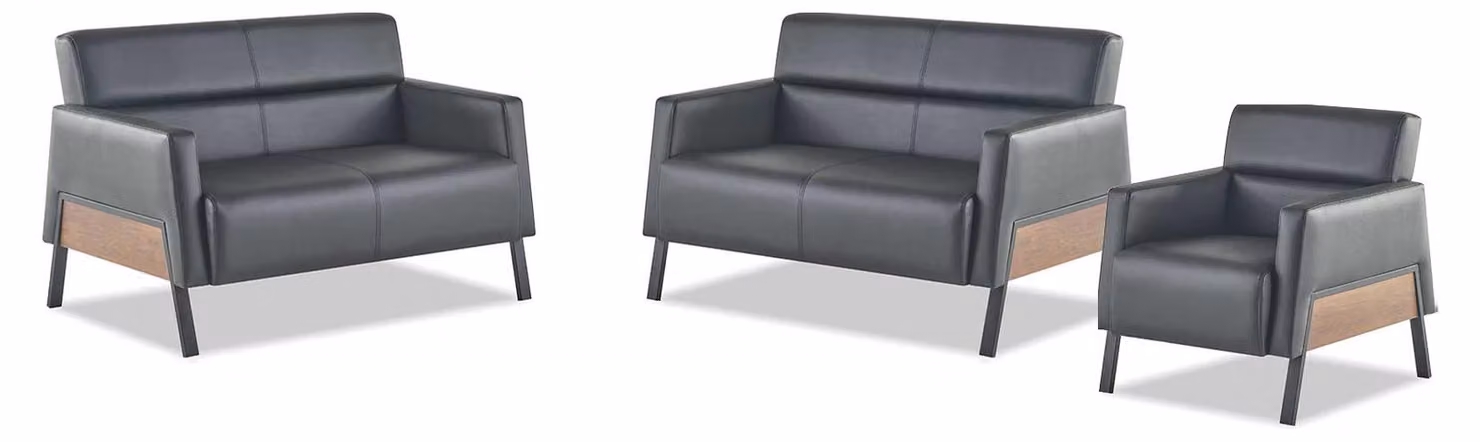 Moderner-Set 2-Sitzer Sessel Schwarz Ledersofas Couch Leder Weich Holz
