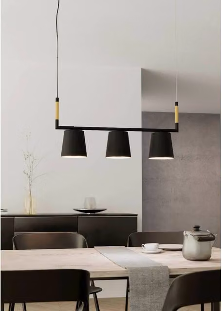 Lampadario moderno Lacey Eglo nero con paralume in metallo, 3x E27