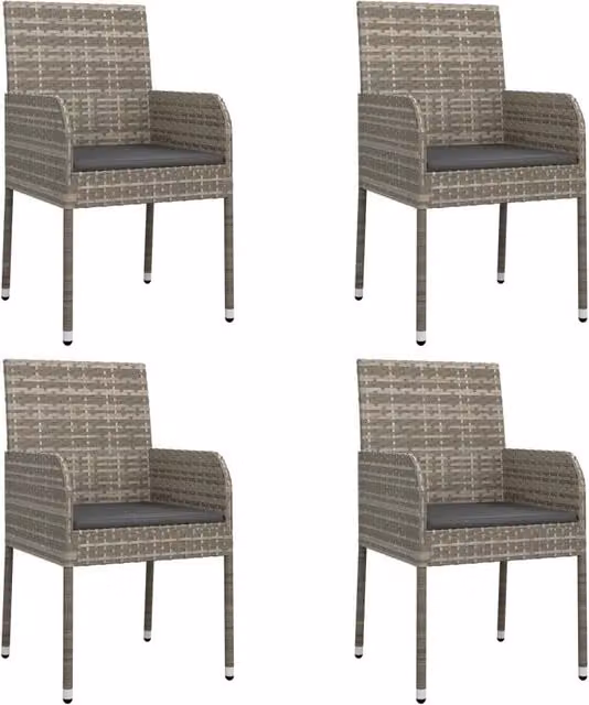 Sedie da Giardino con Cuscini 4 pz | Sedie da Esterno in Polyrattan Grigie