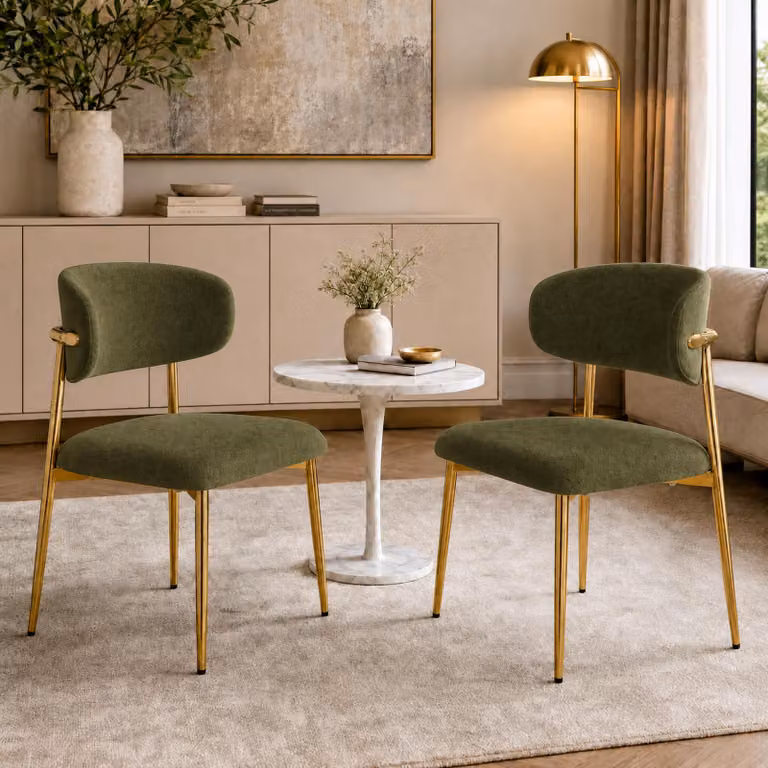 Set di 2 sedie da pranzo Flieks, con struttura dorata regolabile in altezza, imbottite, ideali per la sala da pranzo o la cucina. Dimensioni: 51x50x81 cm. Colore: verde e oro