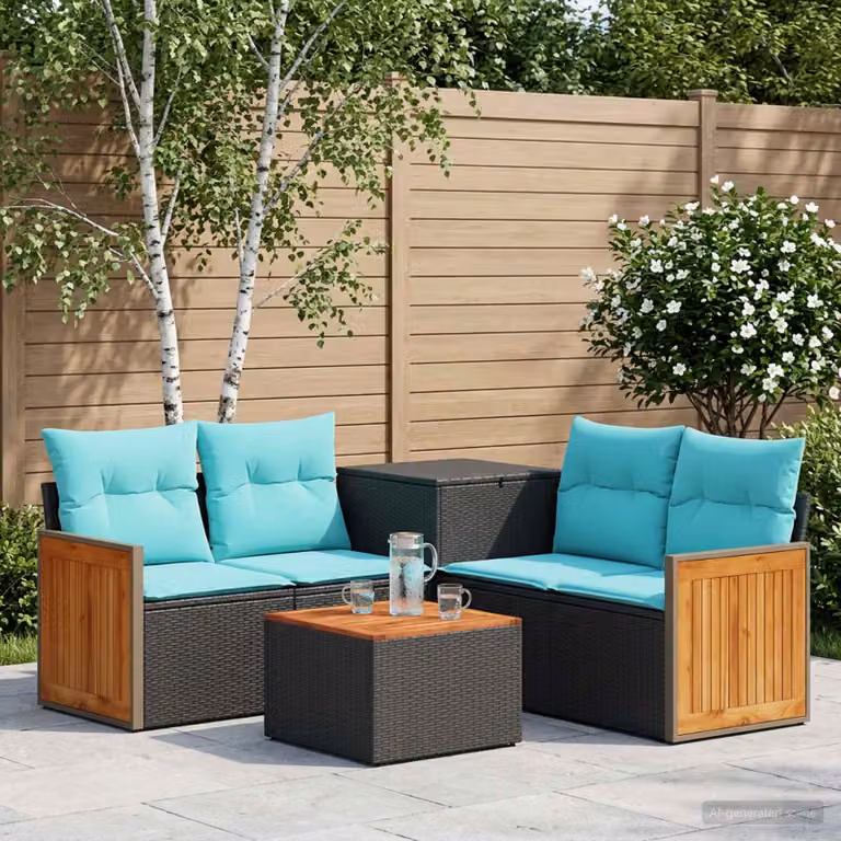 vidaXL Set di divani 6 pz Nero e Blu 55 x 55 x 37 cm