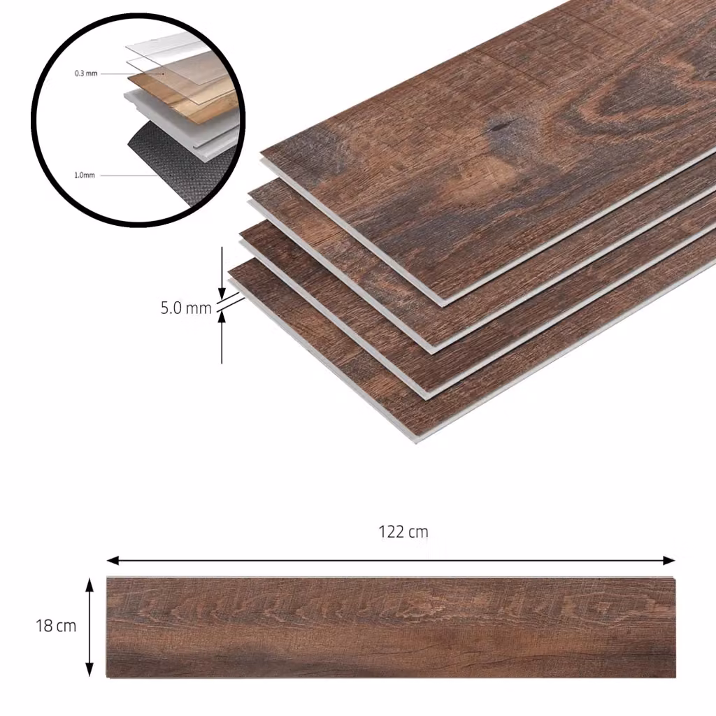 Confezione da 80 listoni in vinile SPC HELLOSHOP26 effetto rovere rustico marrone, superficie 17,568 m², Spessore: 5 mm, L: 122 cm, P: 18 cm – 2