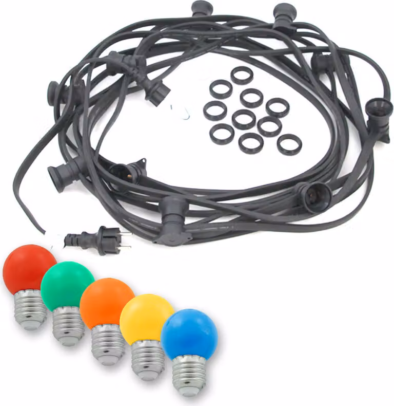 Ghirlanda luminosa decorativa/da festa BLACKY 5 m - Ghirlanda luminosa da esterno nera - 5 lampadine a sfera LED colorate con attacco E27