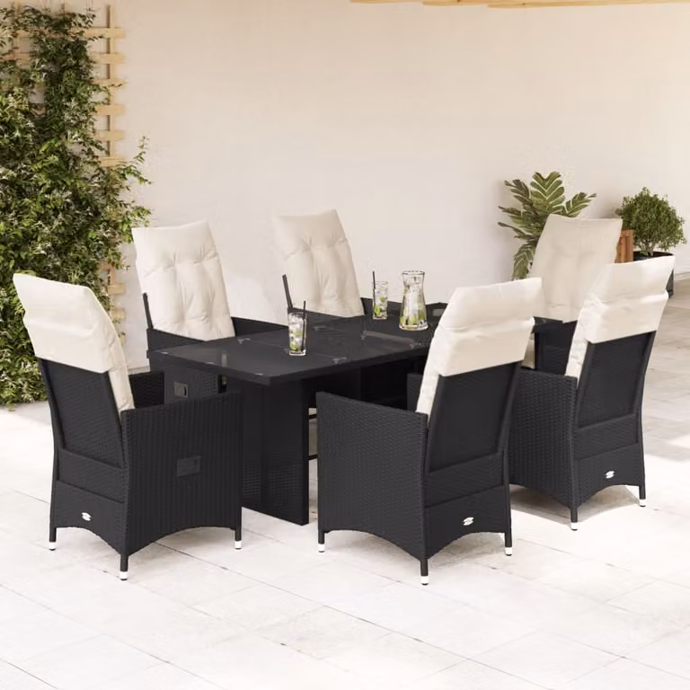 vidaXL Set da Pranzo da Giardino 7 pz in Polyrattan Nero con Piano in Vetro