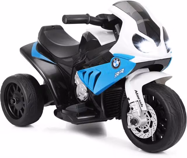 Moto cavalcabile BMW a 3 ruote per bambini con musica e luci, alimentata a batteria ricaricabile da 6V, colore blu – 1
