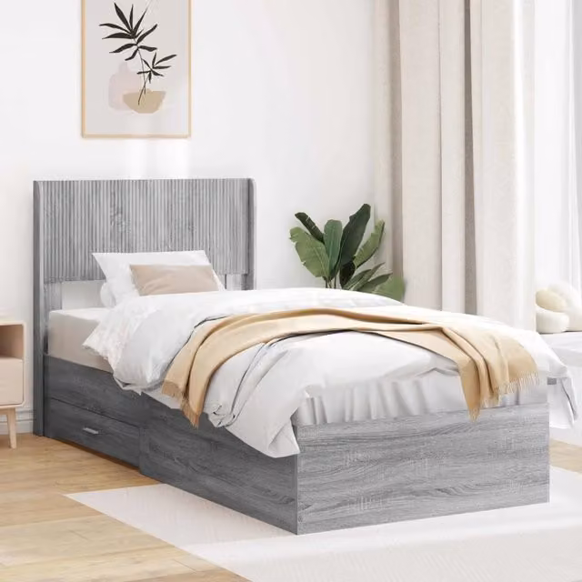 Letto con contenitore e testata vidaXL in legno grigio L: 140 cm, P: 100 cm, H: 97 cm