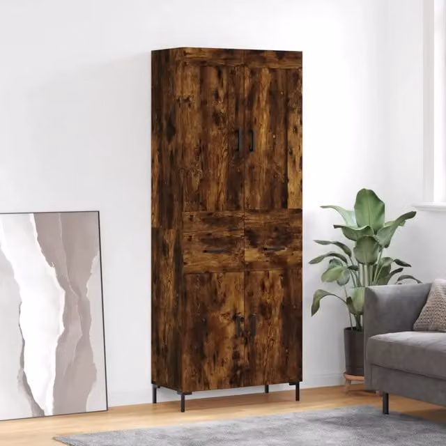 Credenza vidaXL in Rovere Fumo e Metallo per Sala da Pranza, L/P/H: 69,5 x 34 x 180 cm – 1