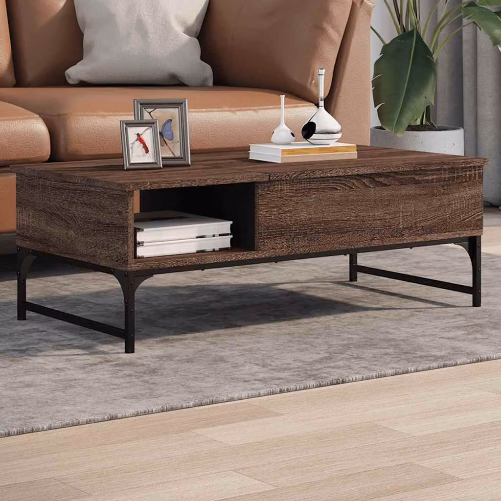 Tavolino da salotto vidaXL in stile industriale con piano in legno rovere marrone e struttura in metallo, L 100 x P 50 x H 35 cm