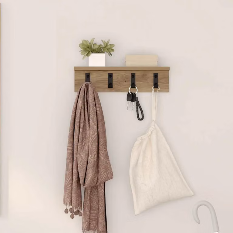 Appendiabiti a muro moderno vidaXL in legno marrone con ganci distribuiti