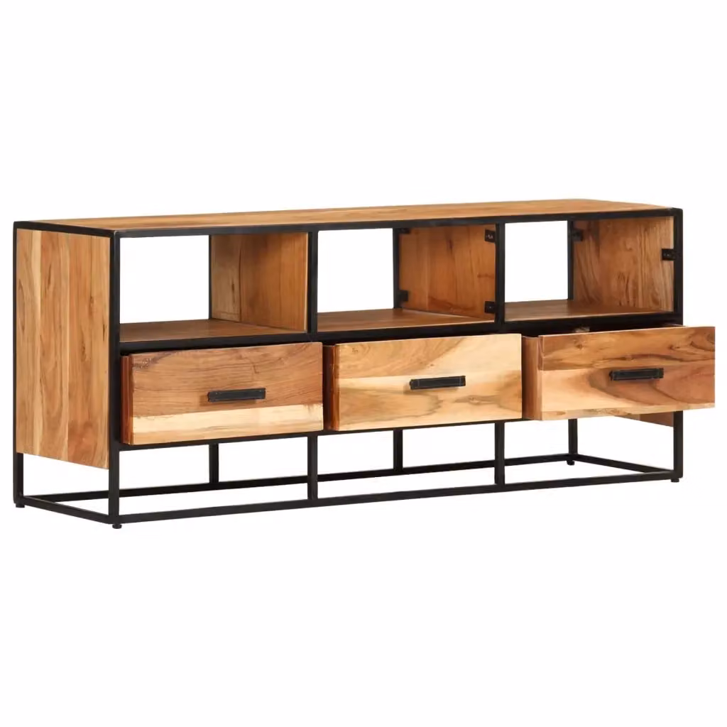 Mobile Porta TV Industrial vidaXL in Legno di Acacia e Metallo, Marrone, L 110 x P 30 x H 45 cm – 2
