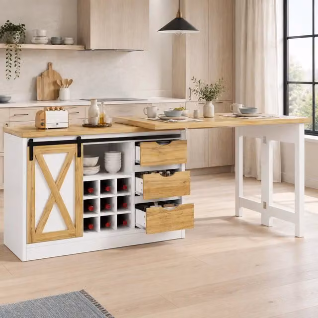 Isola cucina 120-197x40x72 cm con tavolo estensibile in MDF bianco