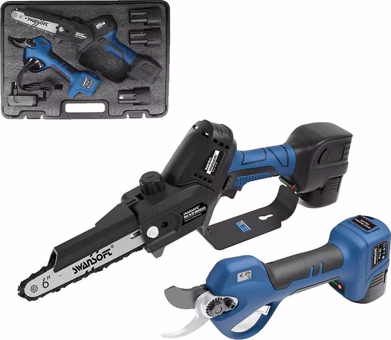 Potatore elettrico, motosega senza fili, include 3 batterie, colore blu