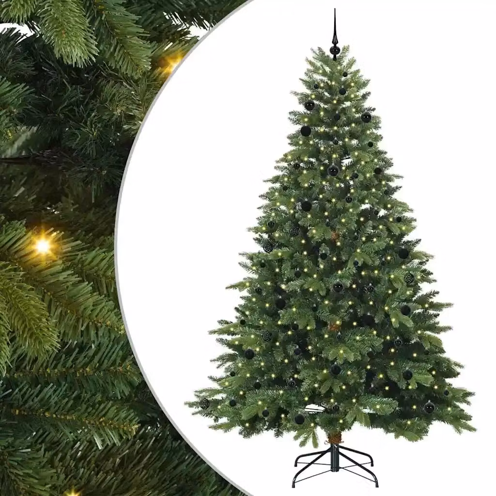 Albero di Natale artificiale moderno vidaXL verde con 300 LED luce bianca calda in PE e PVC, Altezza: 240 cm – 2