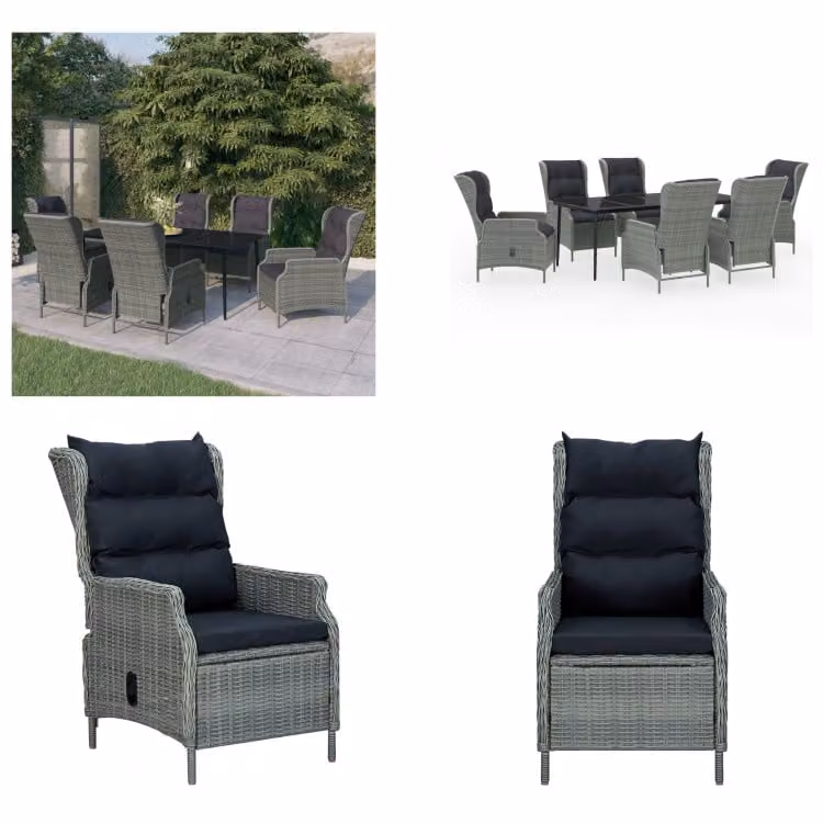 vidaXL Set da pranzo da giardino 7 pezzi grigio chiaro - Set da pranzo da giardino - Set da pranzo in polirattan - Set da pranzo per esterni