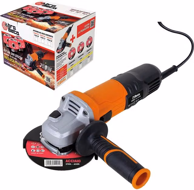 Kit Beta con 300 mole abrasive per inox e ferro e smerigliatrice arancione Ø 115 x 1 mm