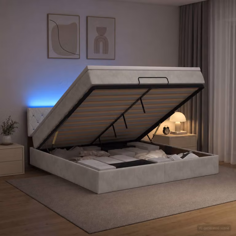 Letto Ottomano con Materasso e LED vidaXL, Grigio e Bianco, L/P/H: 140 x 200 x 88 cm