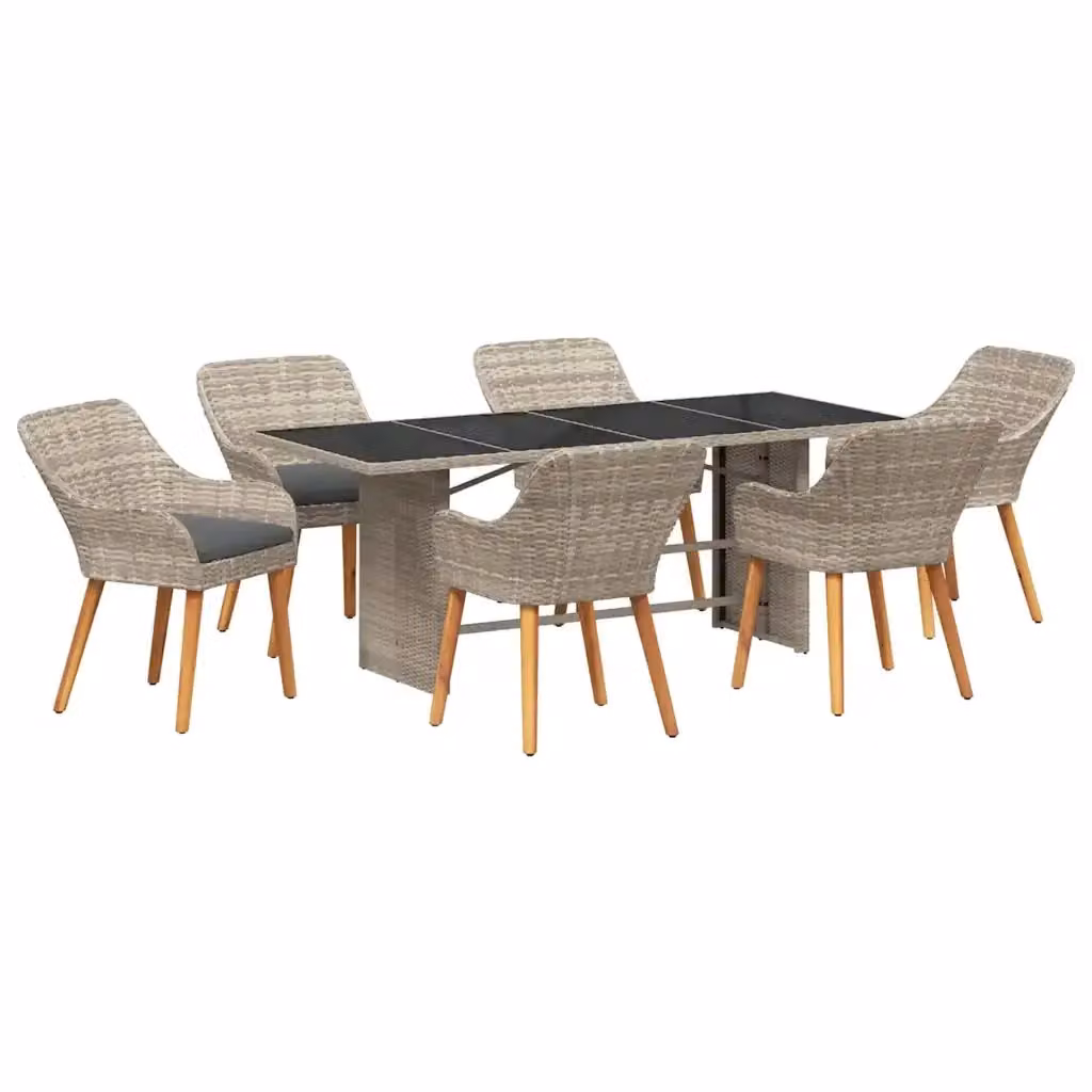 Set da pranzo per giardino e terrazza vidaXL in polyrattan e vetro, 7 pezzi, Grigio – 2