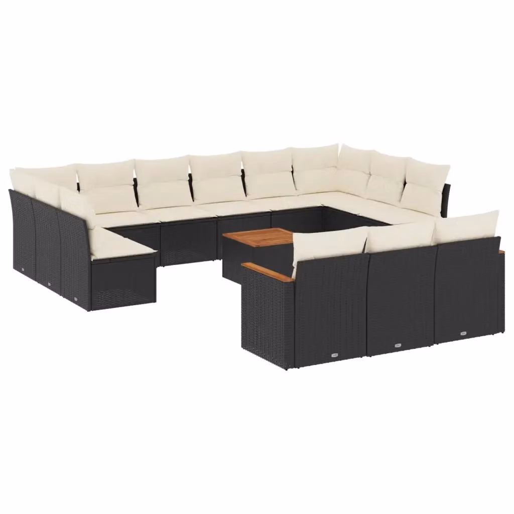 Set di Divani da Giardino VIDAXL a Forma a U in Polyrattan Nero con Cuscini, 14 Pezzi – 2