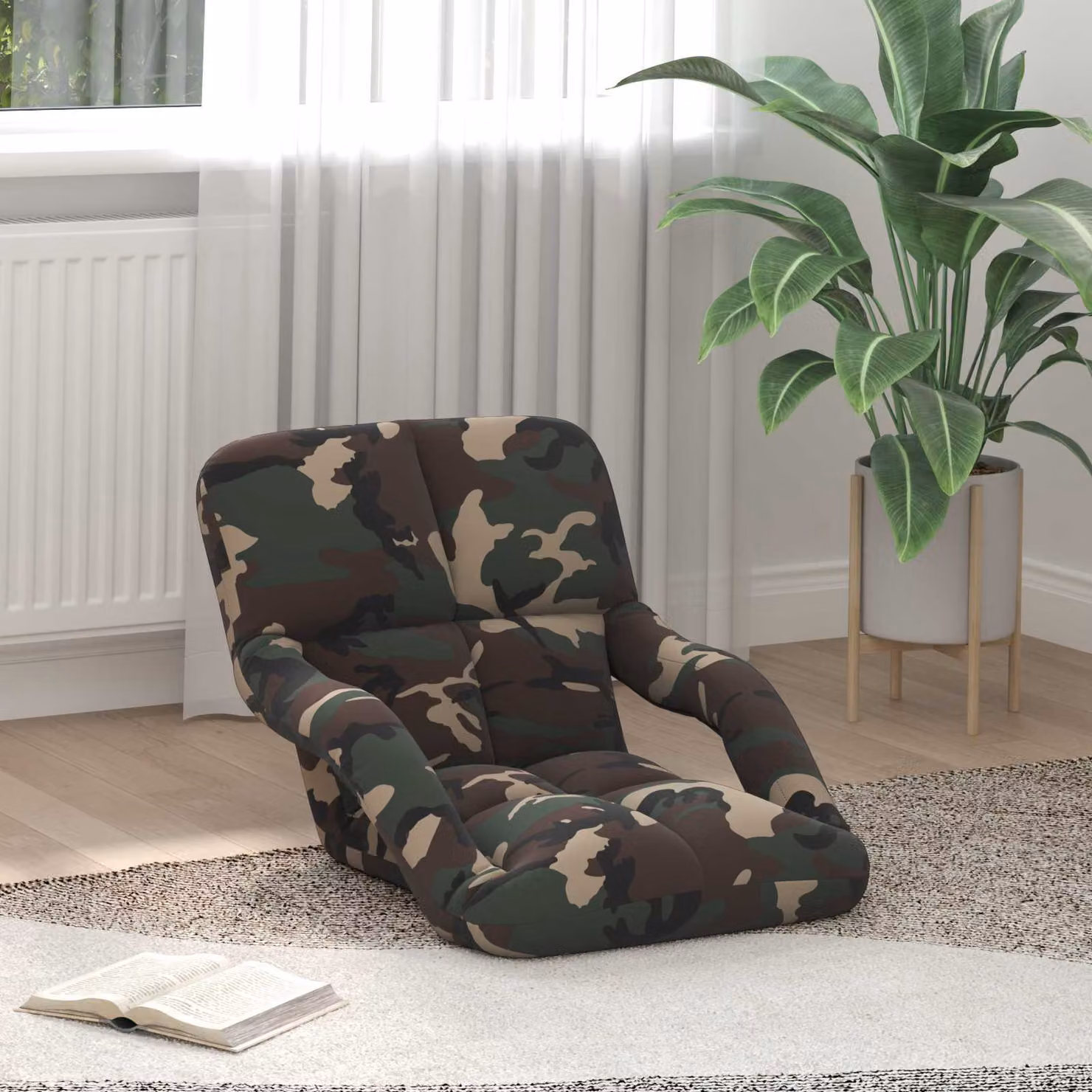 Sedia da pavimento moderna vidaXL con braccioli in tessuto multicolore e struttura in metallo