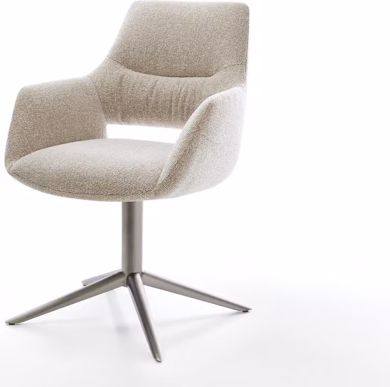 DELIFE Sedia girevole Yago-Flex con braccioli Tessuto intrecciato Soft Beige Basamento in grafite Girevole a 360° Funzione oscillante Molle insacchettate