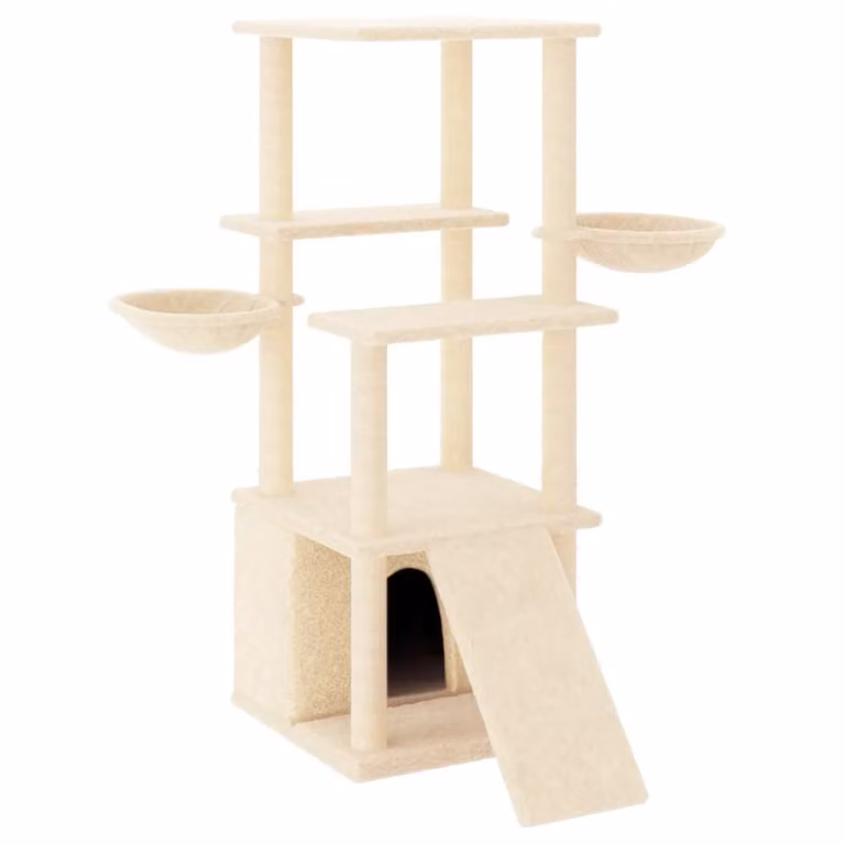 Albero per Gatti con Tiragraffi in Sisal Crema 133 cm