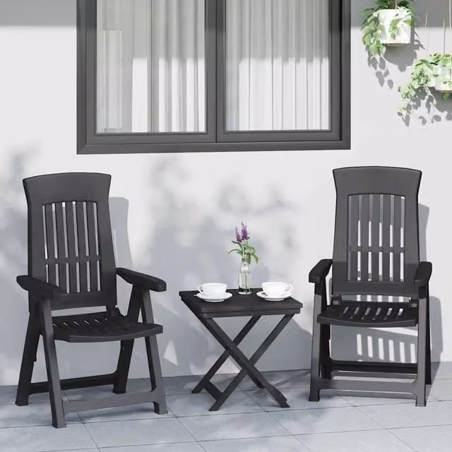 Set di 2 sedie pieghevoli reclinabili vidaXL in plastica color antracite per giardino
