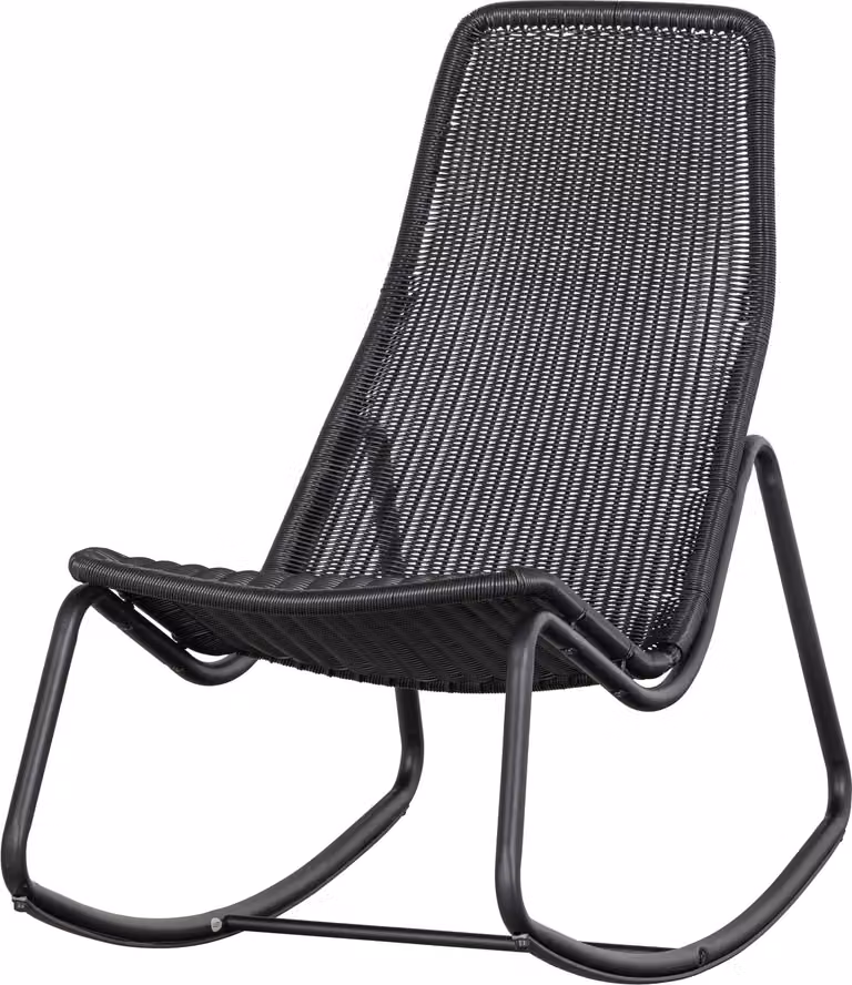 Sedia a dondolo da esterno Woood Tom in rattan resistente all'acqua, nera
