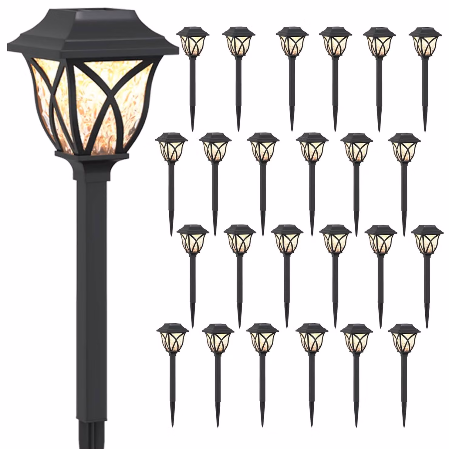 Luci solari da esterno con picchetto a terra, 24 pezzi, luce bianca calda, 42 cm, materiale: PP
