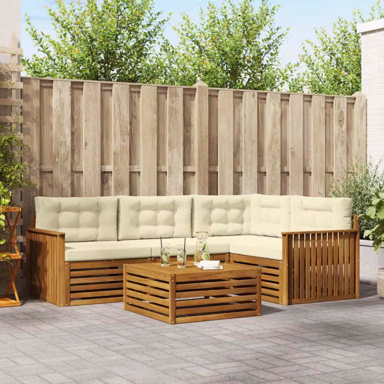 Set di divani da esterno vidaXL 5 pezzi in legno di acacia con cuscini, colore beige e marrone