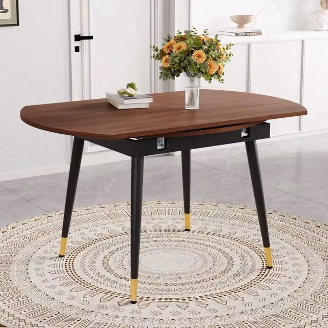 Tavolo da pranzo allungabile rotondo trasformabile in ovale in MDF e metallo color noce 135 × 85 × 77 cm